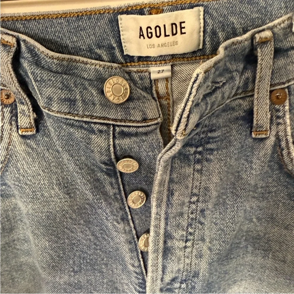 AGOLDE Riley 90s High Rise Straight Crop Distressed Button Fly Jeans size 27 EUC - Picture 4 of 5